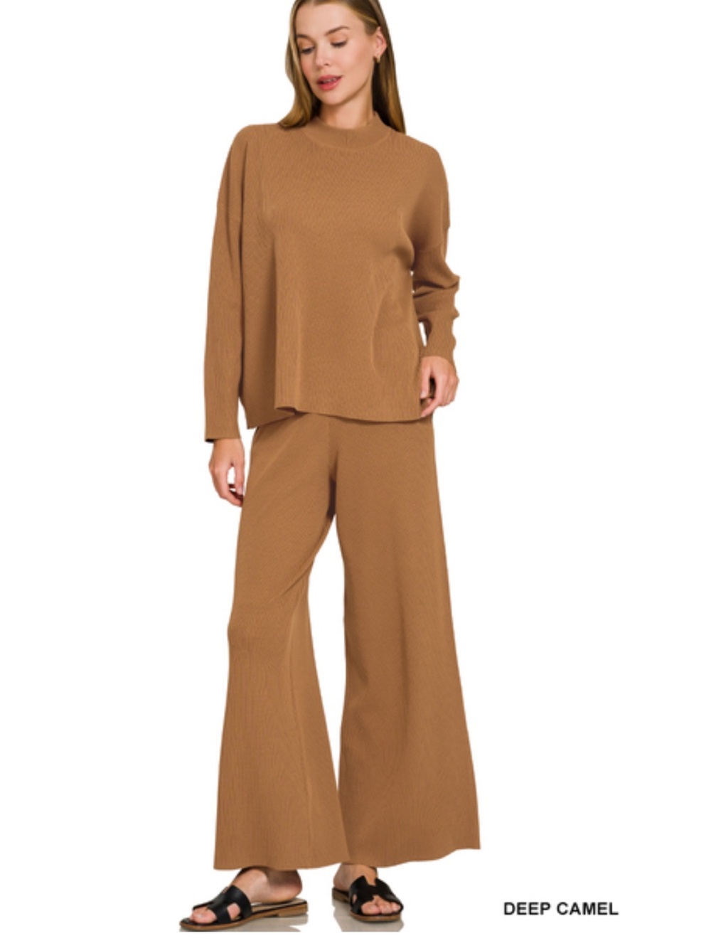 346 ❤️ ZENANA VISCOSE deep camel SWEATER TOP & PANTS 2PCS SET
